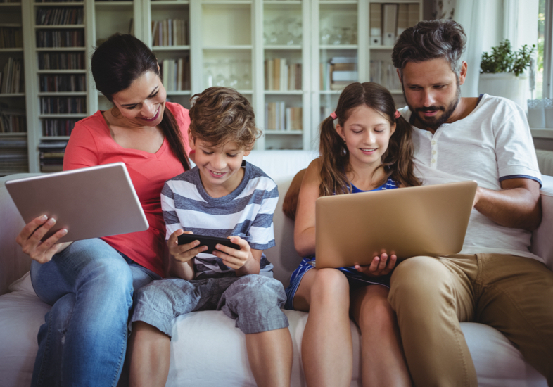 family using home internet